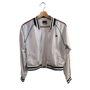 Champion White Bomber Jacket Women's Size M Casual Track Jacket
